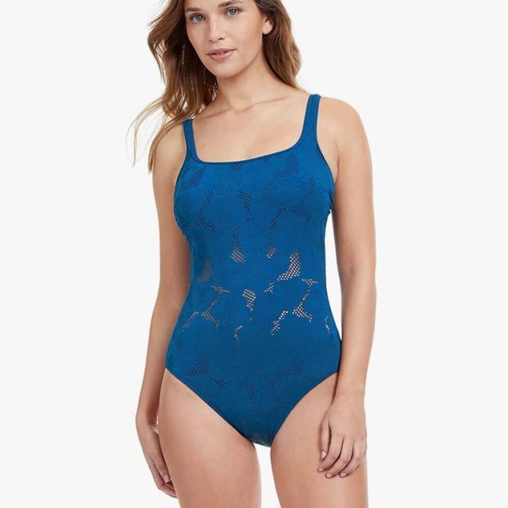 Profile by Gottex Standard Late Bloomer Round Neck 12 Blue One Piece Swimsuit